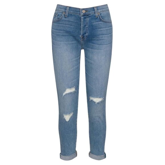7 For All Mankind Josefina Skinny Boyfriend Distressed Button Fly Jeans EUC - 29 - Picture 1 of 15